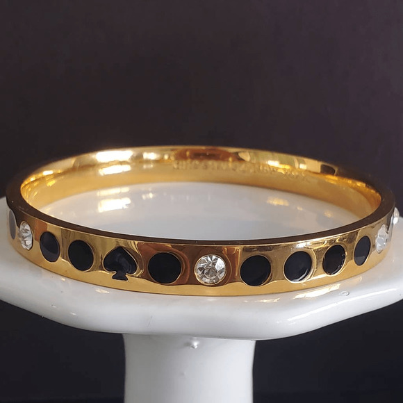 Kate Spade Spot the Spade Bangle Gold Plated with Black and Crystal‎ Accents - Picture 1 of 6